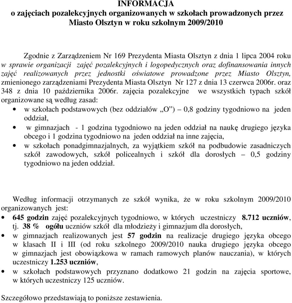 Prezydenta Miasta Olsztyn Nr 127 z dnia 13 czerwca 2006r. oraz 348 z dnia 10 października 2006r.