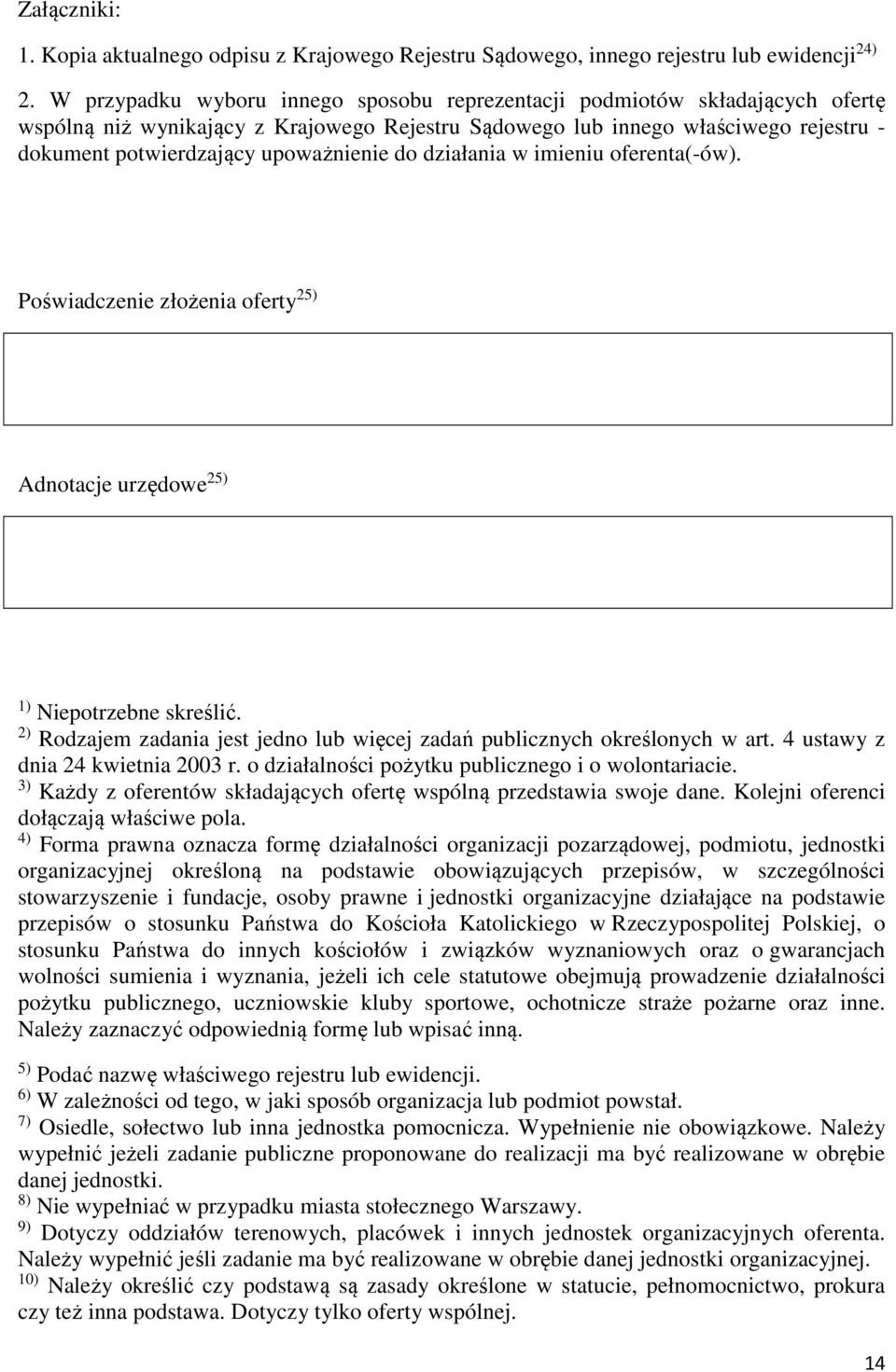 upoważnienie do działania w imieniu oferenta(-ów). Poświadczenie złożenia oferty 25) Adnotacje urzędowe 25) 1) Niepotrzebne skreślić.