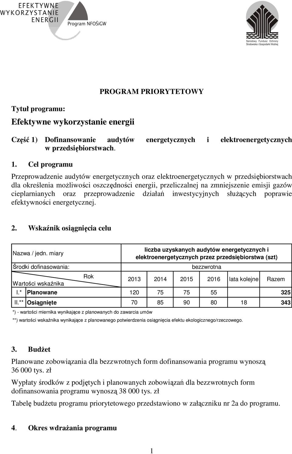 Cel programu Przeprowadzenie audytów energetycznych oraz elektroenergetycznych w przedsiębiorstwach dla określenia możliwości oszczędności energii, przeliczalnej na zmniejszenie emisji gazów