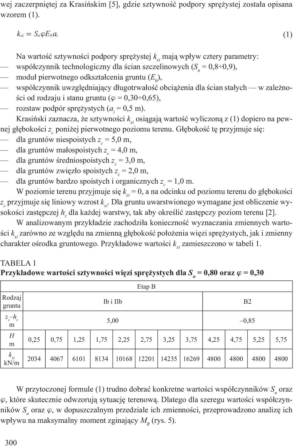 E 0 ), wspó czynnik uwzgl dniaj cy d ugotrwa o obci enia dla cian sta ych w zale no- ci od rodzaju i stanu gruntu ({ = 0,30 0,65), rozstaw podpór spr ystych ( a i = 0,5 m).