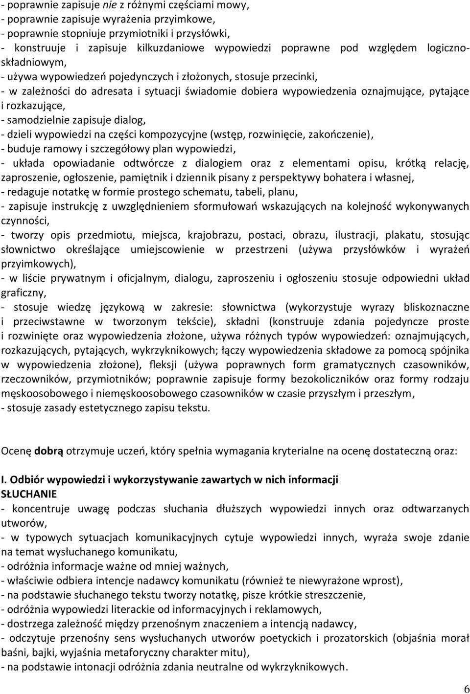 i rozkazujące, - samodzielnie zapisuje dialog, - dzieli wypowiedzi na części kompozycyjne (wstęp, rozwinięcie, zakończenie), - buduje ramowy i szczegółowy plan wypowiedzi, - układa opowiadanie