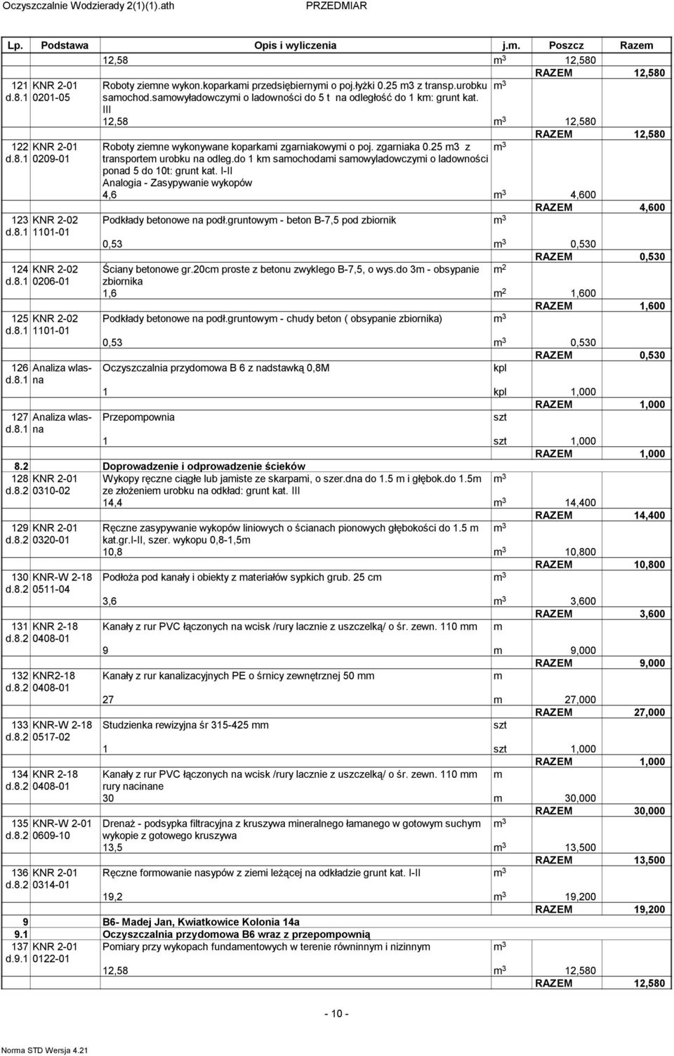 III,58 3,580 RAZEM,580 Roboty ziene wykonywane koparkai zgarniakowyi o poj. zgarniaka 0.5 3 z 3 transporte urobku na odleg.