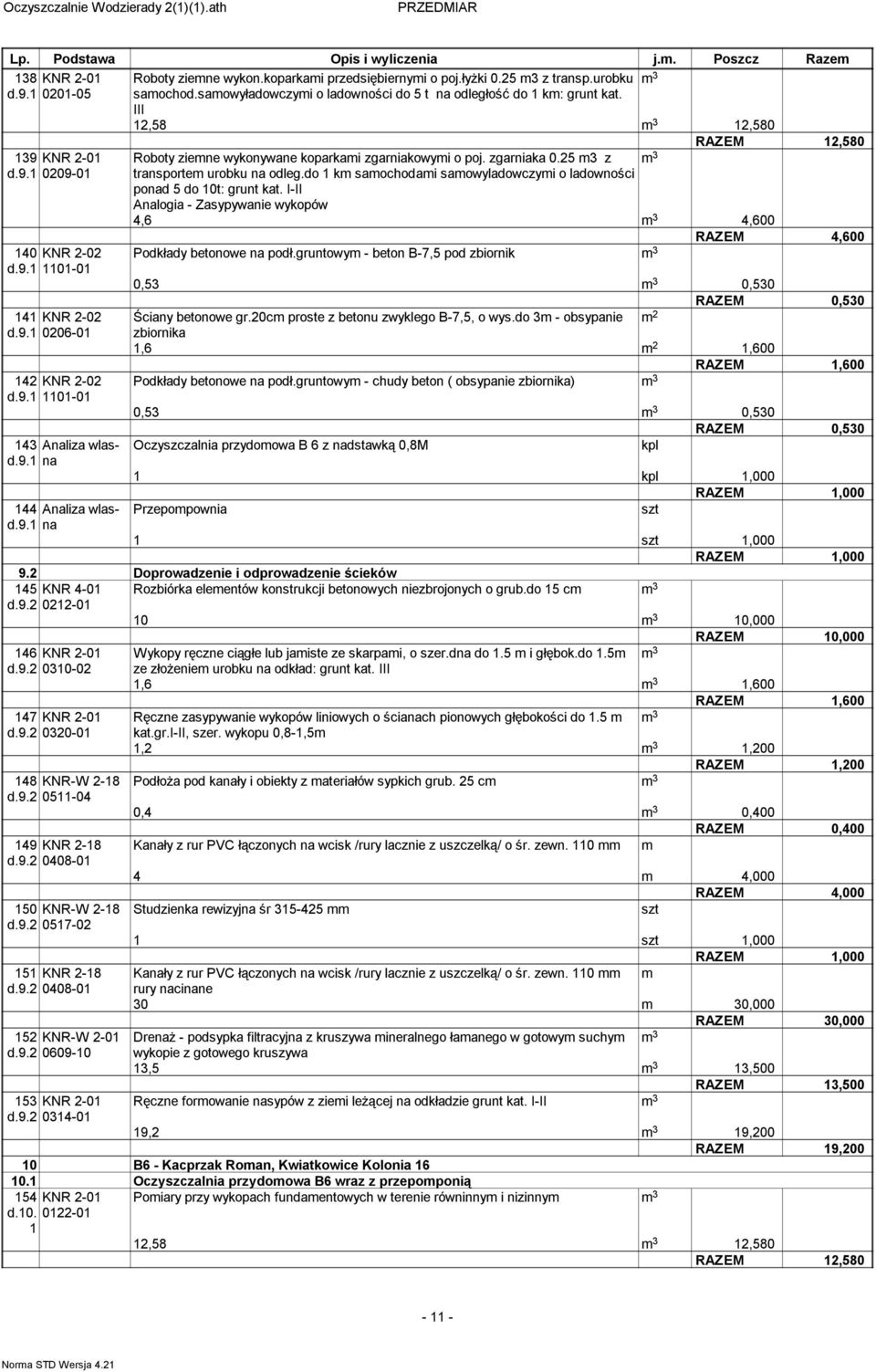 III,58 3,580 RAZEM,580 Roboty ziene wykonywane koparkai zgarniakowyi o poj. zgarniaka 0.5 3 z 3 transporte urobku na odleg.