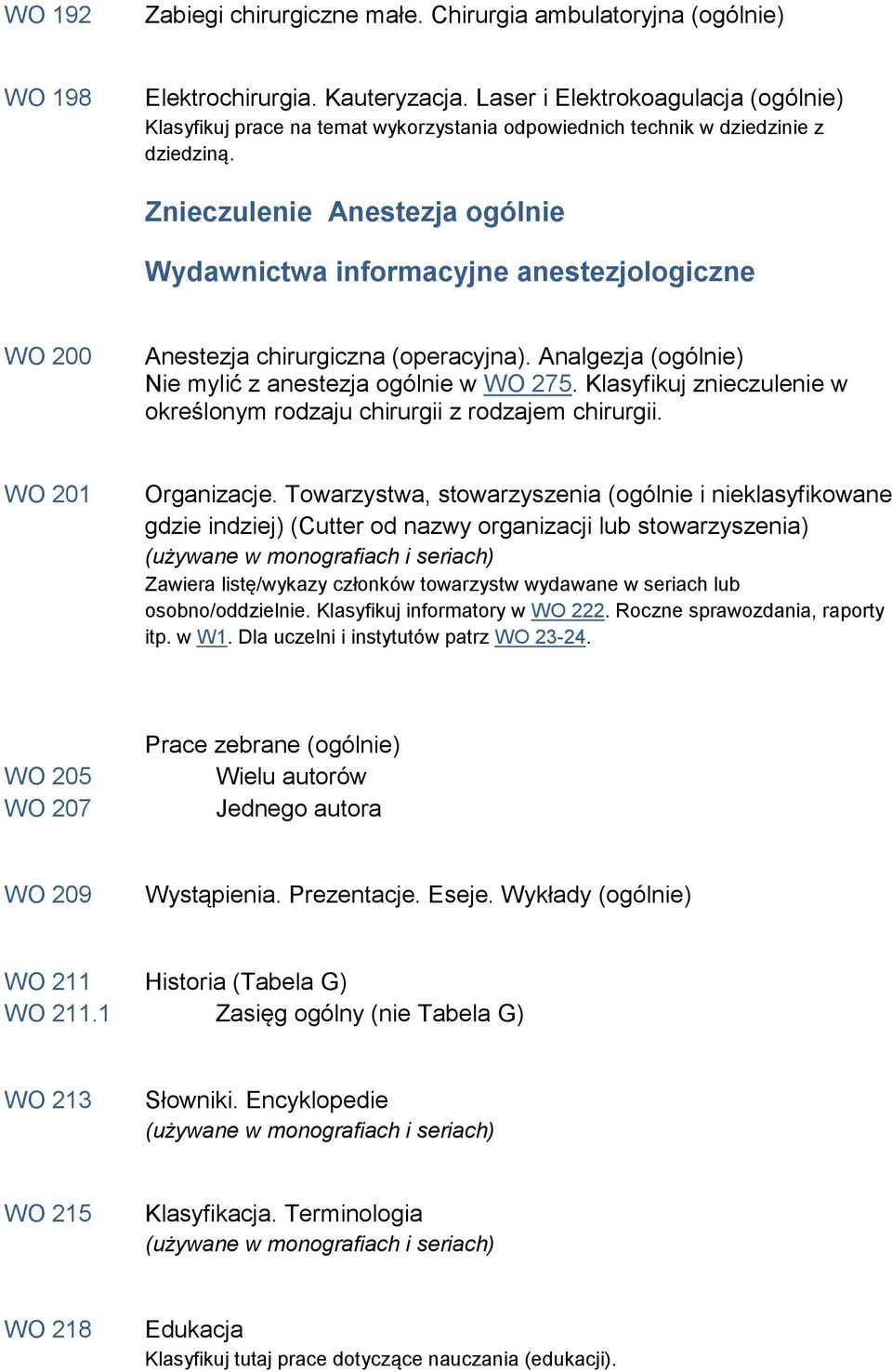 Znieczulenie Anestezja ogólnie Wydawnictwa informacyjne anestezjologiczne WO 200 Anestezja chirurgiczna (operacyjna). Analgezja (ogólnie) Nie mylić z anestezja ogólnie w WO 275.