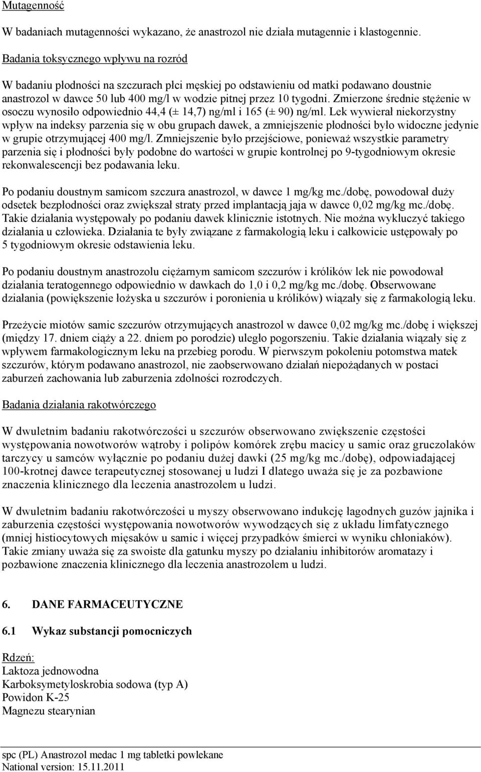 Zmierzone średnie stężenie w osoczu wynosiło odpowiednio 44,4 (± 14,7) ng/ml i 165 (± 90) ng/ml.