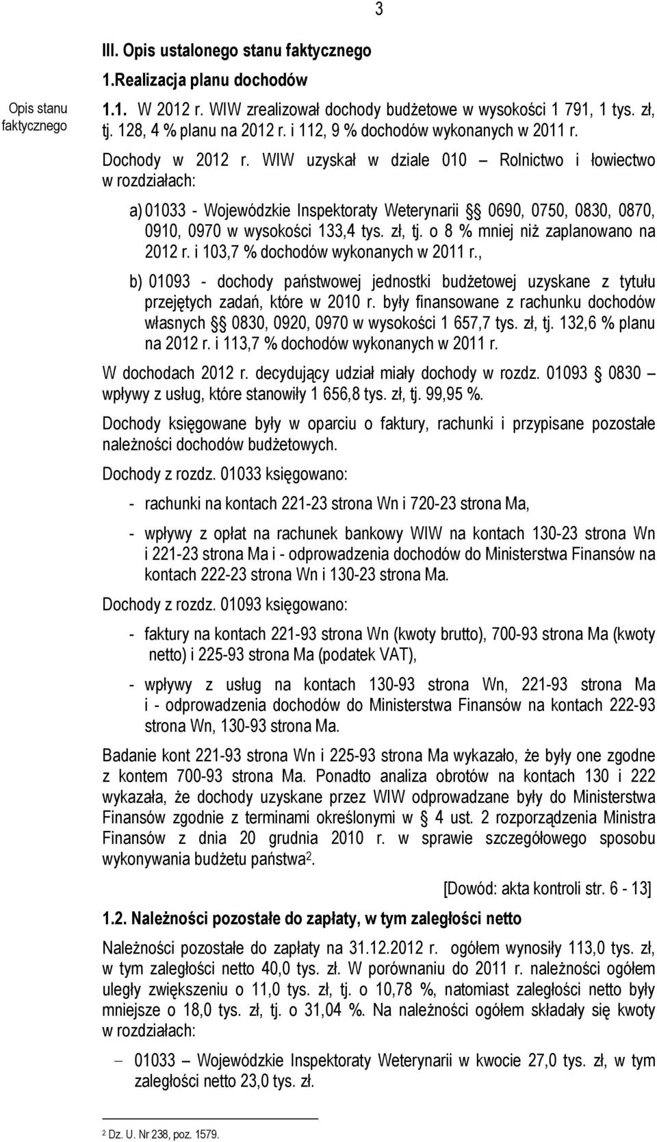WIW uzyskał w dziale 010 Rolnictwo i łowiectwo w rozdziałach: a) 01033 - Wojewódzkie Inspektoraty Weterynarii 0690, 0750, 0830, 0870, 0910, 0970 w wysokości 133,4 tys. zł, tj.