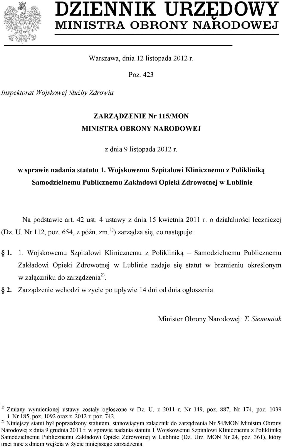 o działalności leczniczej (Dz. U. Nr 11
