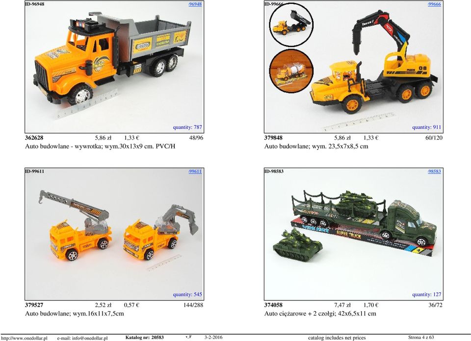 access=99666 quantity: 787 quantity: 911 362628 5,86 zł 1,33 48/96 379848 5,86 zł 1,33 60/120 Auto budowlane - wywrotka; wym.30x13x9 cm.