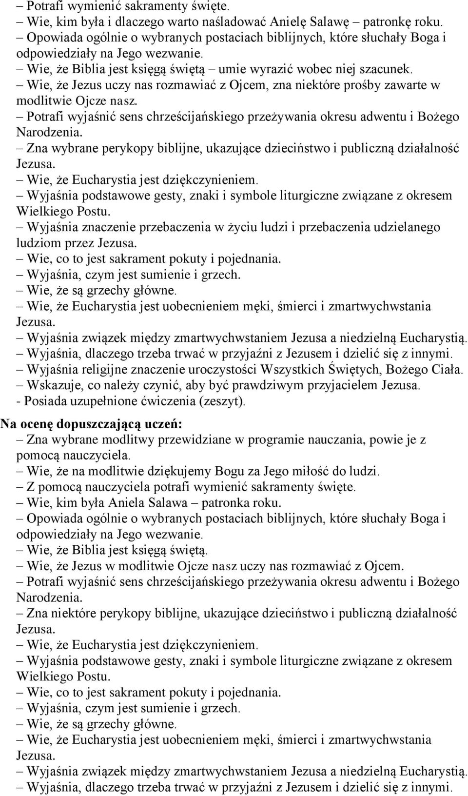 Potrafi wyjaśnić sens chrześcijańskiego przeżywania okresu adwentu i Bożego ludziom przez Wie, co to jest sakrament pokuty i pojednania. Wie, że są grzechy główne.