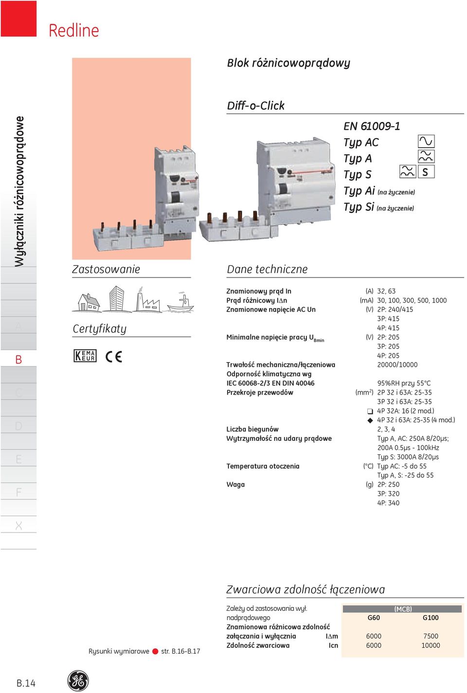 Przekroje przewodów (mm 2 ) i : 35 3P i : 35 q : (2 mod.) u i : 35 (4 mod.) Liczba biegunów 2, 3, 4 Wytrzymałość na udary prądowe Typ, : 0 8/μs; 0 0.