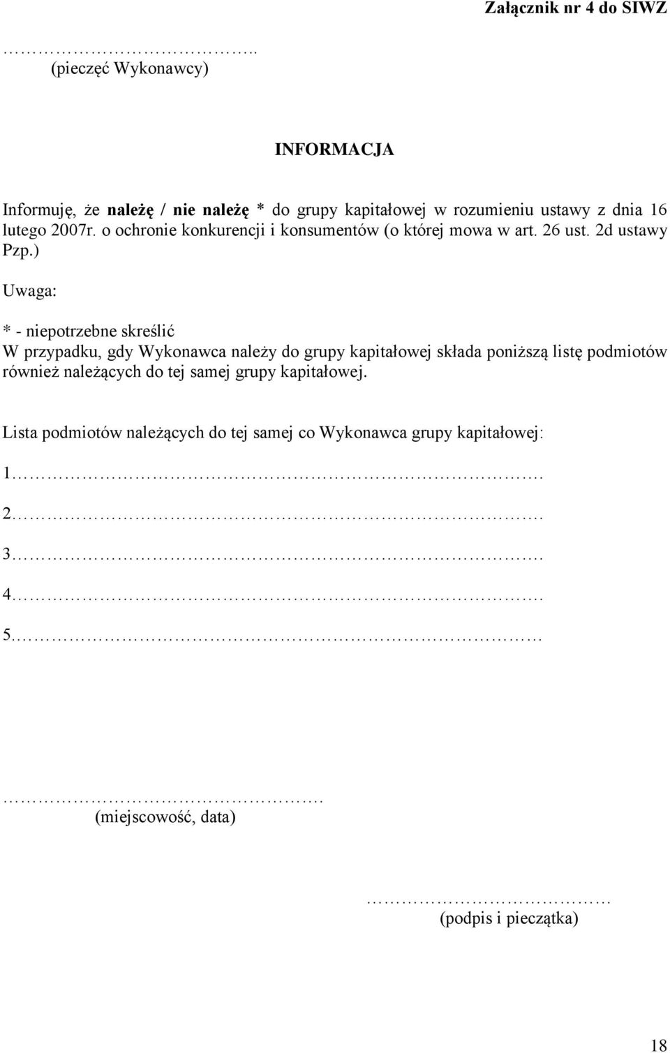 o ochronie konkurencji i konsumentów (o której mowa w art. 26 ust. 2d ustawy Pzp.