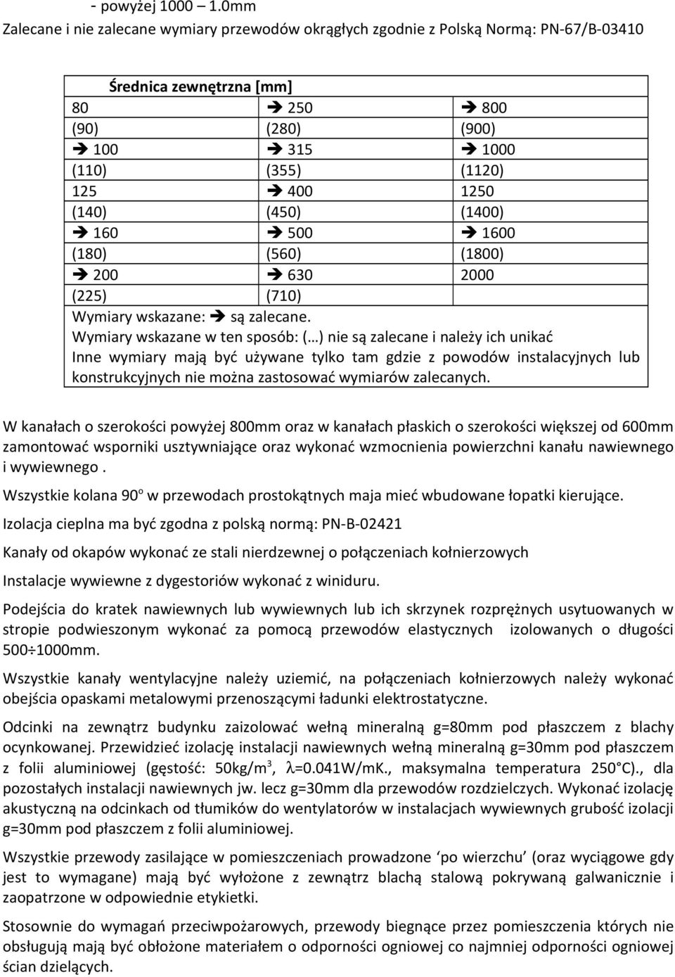 (450) (1400) 160 500 1600 (180) (560) (1800) 200 630 2000 (225) (710) Wymiary wskazane: są zalecane.