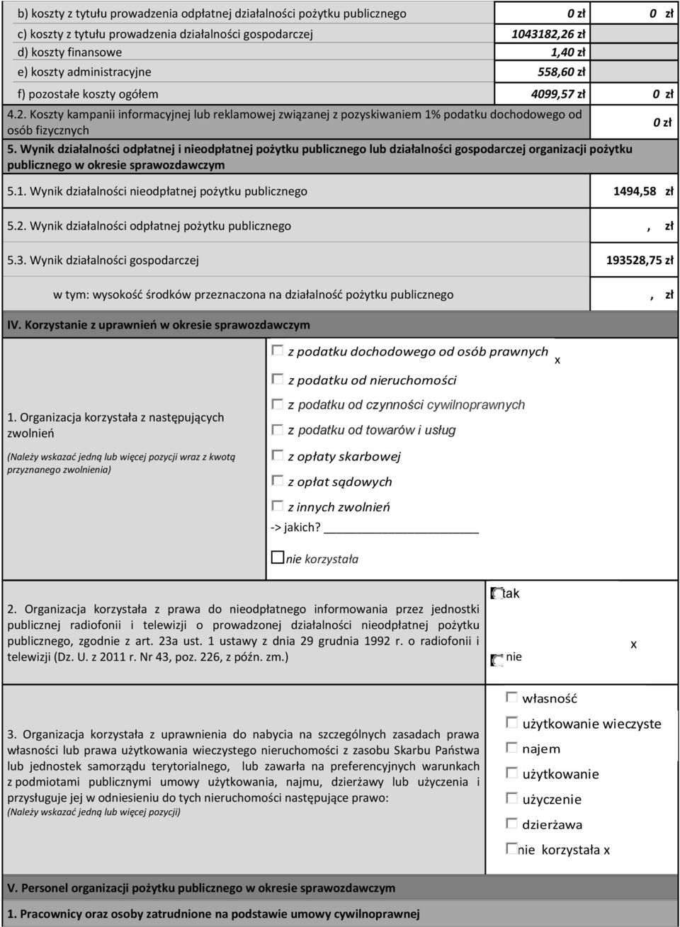 Wynik działalności odpłatnej i odpłatnej pożytku publicznego lub działalności gospodarczej organizacji pożytku publicznego okresie spraozdaczym 5.1.