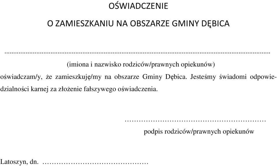 zamieszkuję/my na obszarze Gminy Dębica.