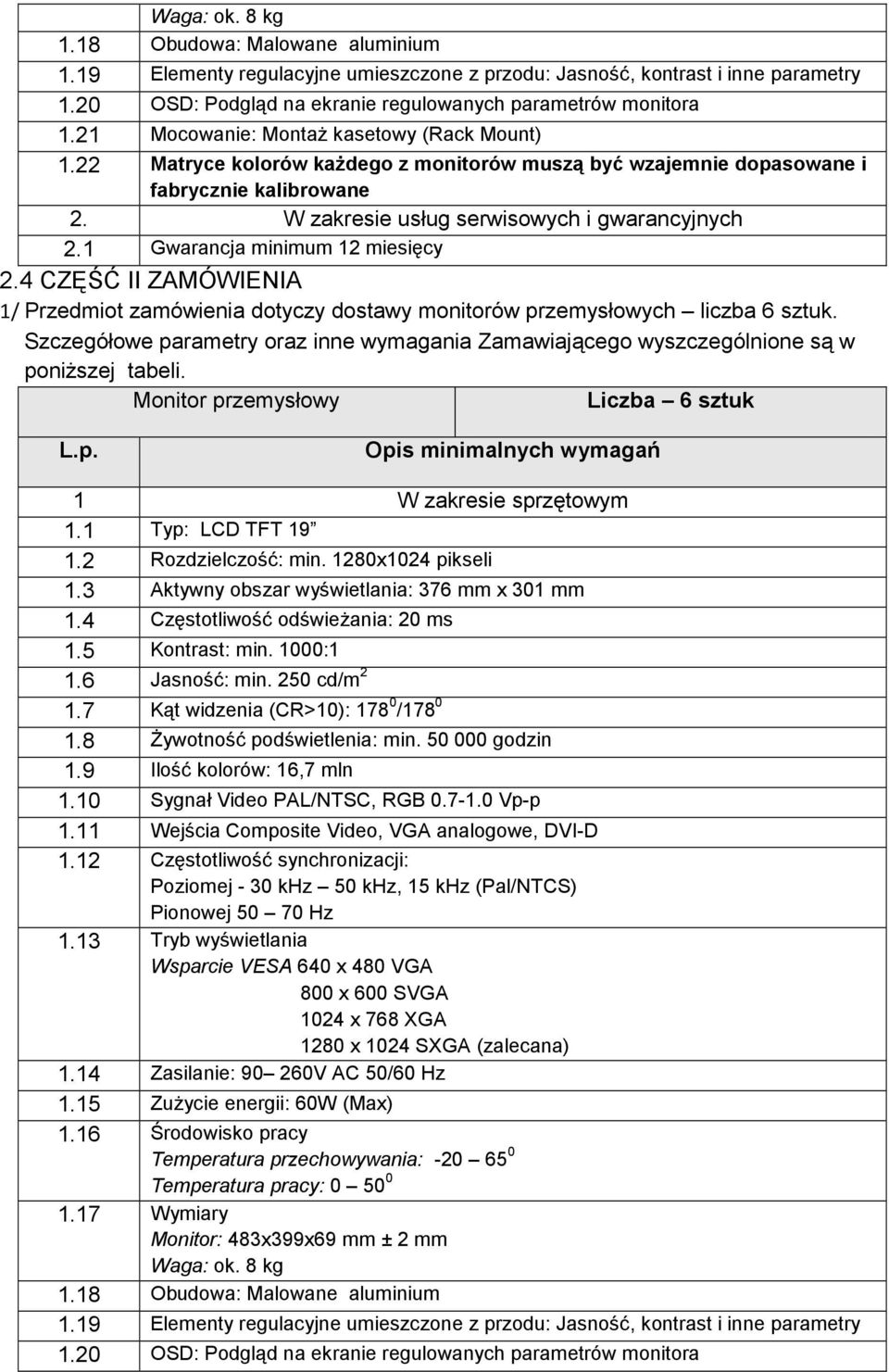 4 CZĘŚĆ II ZAMÓWIENIA 1/ Przedmiot zamówienia dotyczy dostawy monitorów