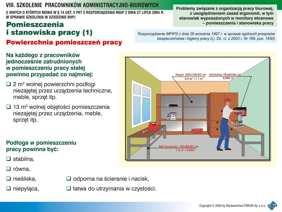 13 m 3 wolnej objêtoœci pomieszczenia niezajêtej przez urz¹dzenia, meble, sprzêt itp. pomieszczenia i stanowiska pracy Rozporządzenie MPiPS z dnia 26 września 1997 r.