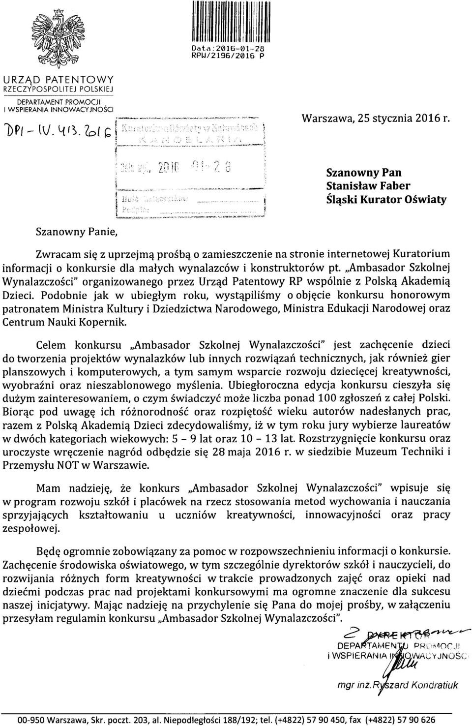 Ambasadr Szklnej Wynalazczsci" rganizwaneg przez Urz^d Patentwy RP wsplnie z Plskq Akademiq Dzieci.