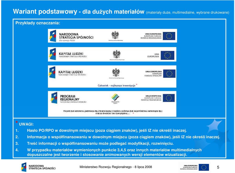 Informacja o współfinansowaniu w dowolnym miejscu (poza ciągiem znaków), jeśli IZ nie określi inaczej. 3.