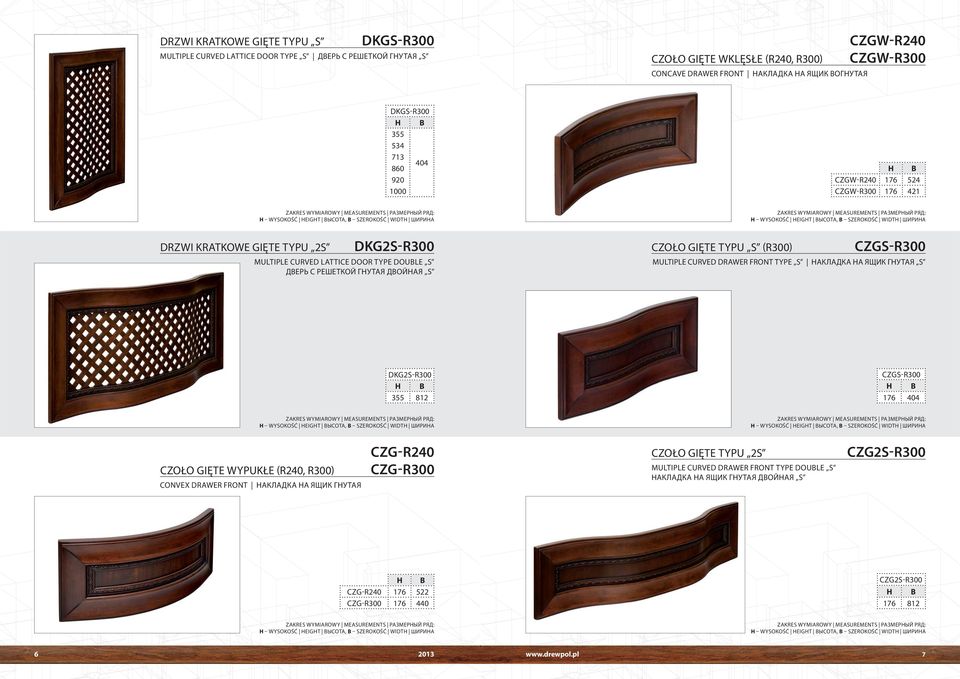 TYPU S (R300) CZGS-R300 MULTIPLE CURVED DRAWER FRONT TYPE S НАКЛАДКА НА ЯЩИК ГНУТАЯ S DKG2S-R300 812 CZGS-R300 176 404 CZOŁO GIĘTE WYPUKŁE (R240, R300) CONVEX DRAWER FRONT НАКЛАДКА НА ЯЩИК ГНУТАЯ