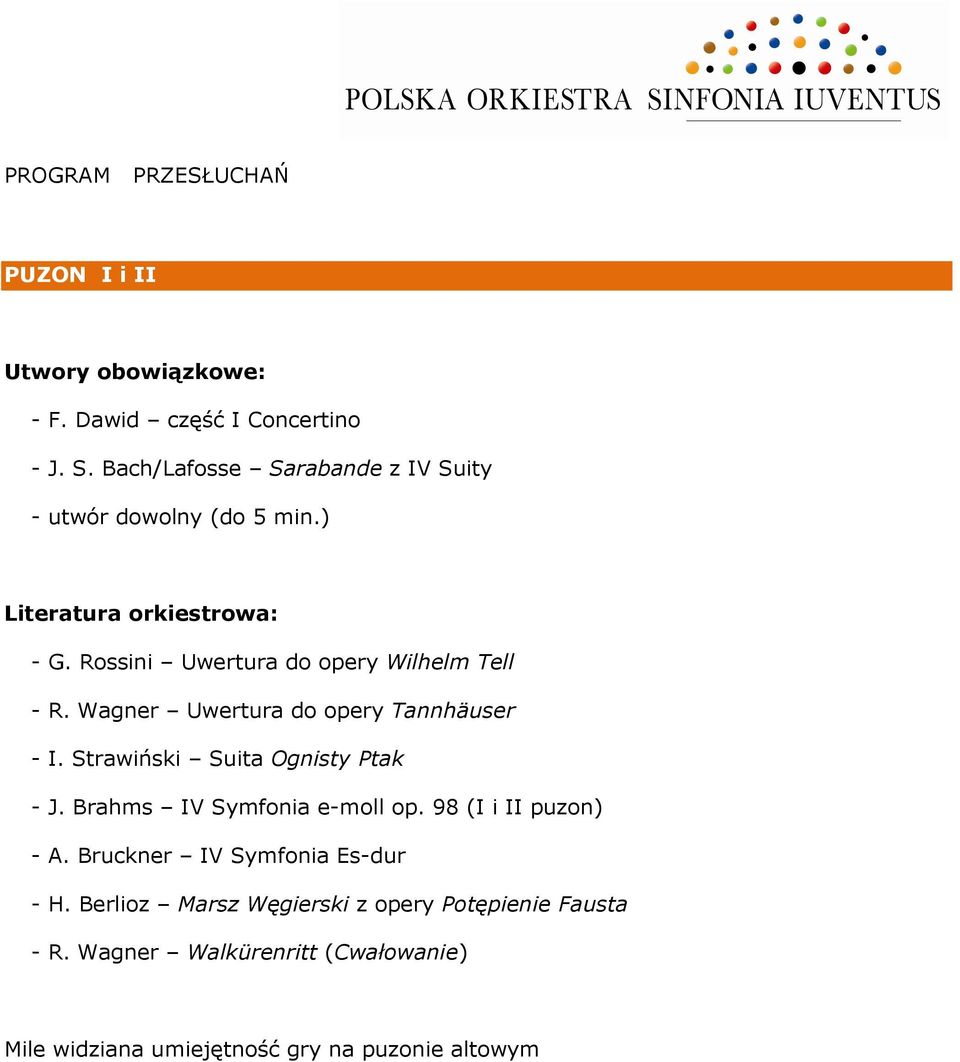 Strawiński Suita Ognisty Ptak - J. Brahms IV Symfonia e-moll op. 98 (I i II puzon) - A.
