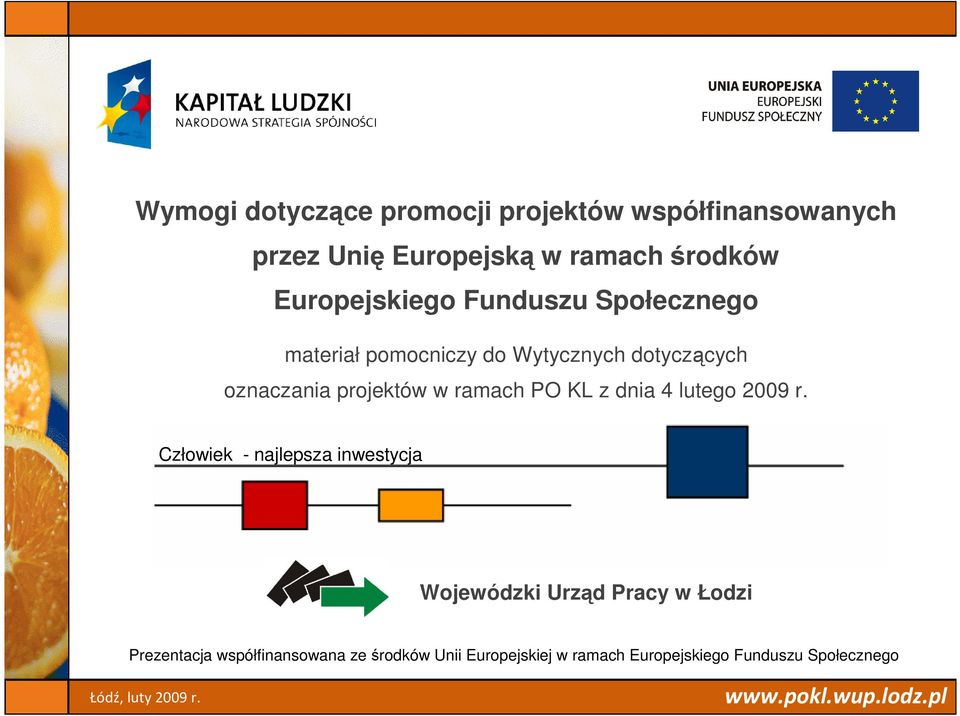 projektów w ramach PO KL z dnia 4 lutego 2009 r.