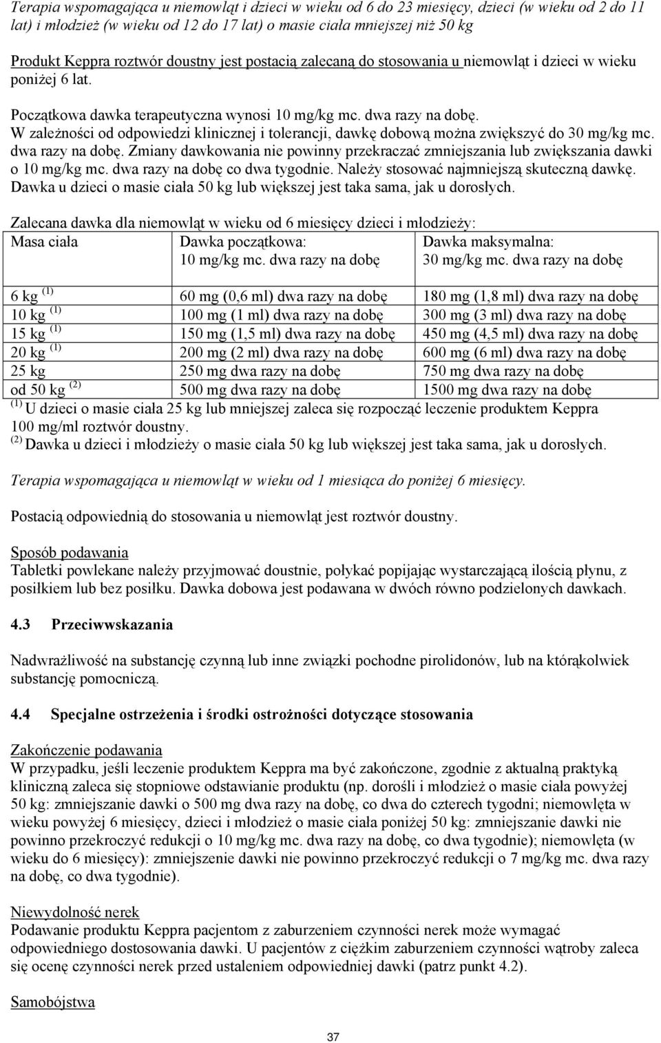 W zależności od odpowiedzi klinicznej i tolerancji, dawkę dobową można zwiększyć do 30 mg/kg mc. dwa razy na dobę.