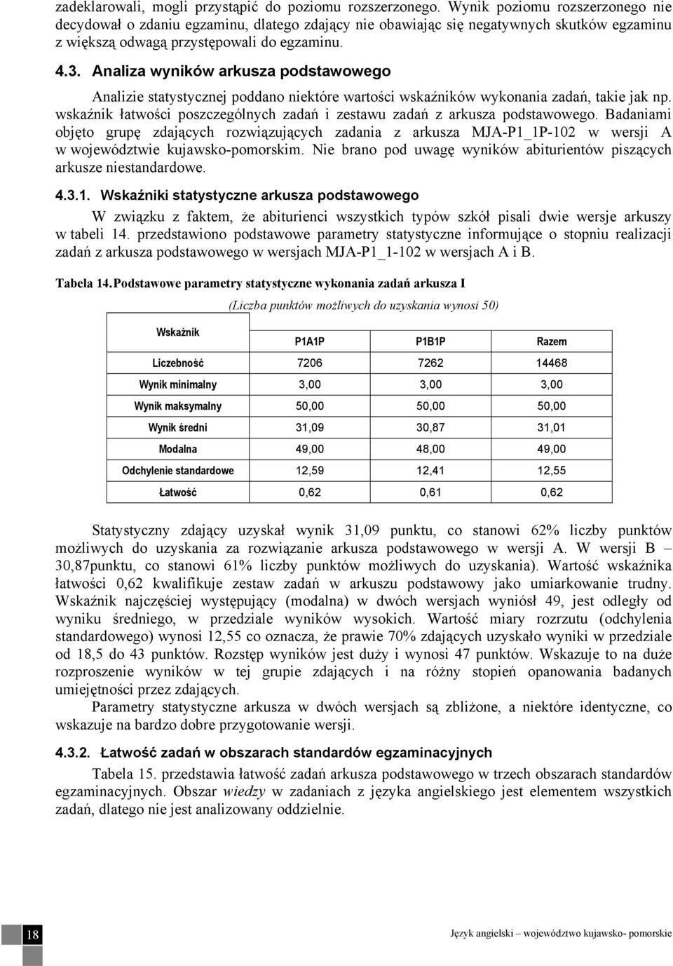 Analiza wyników arkusza podstawowego Analizie statystycznej poddano niektóre wartości wskaźników wykonania zadań, takie jak np.