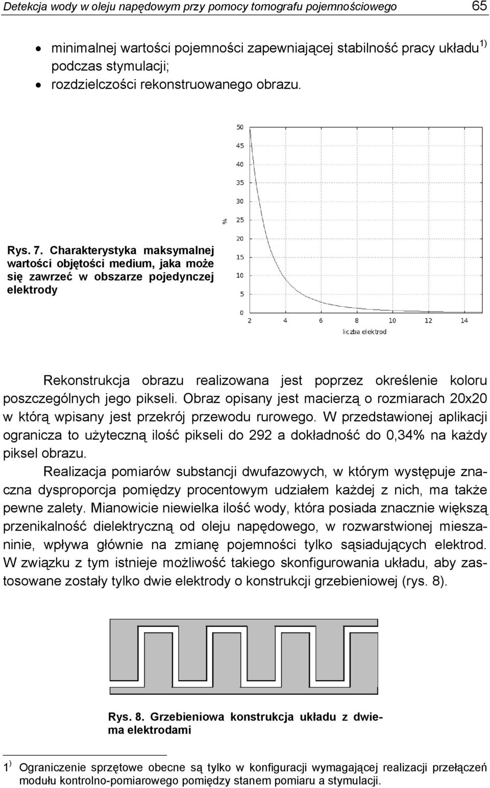 Charakterystyka maksymalnej wartości objętości medium, jaka może się zawrzeć w obszarze pojedynczej elektrody Rekonstrukcja obrazu realizowana jest poprzez określenie koloru poszczególnych jego