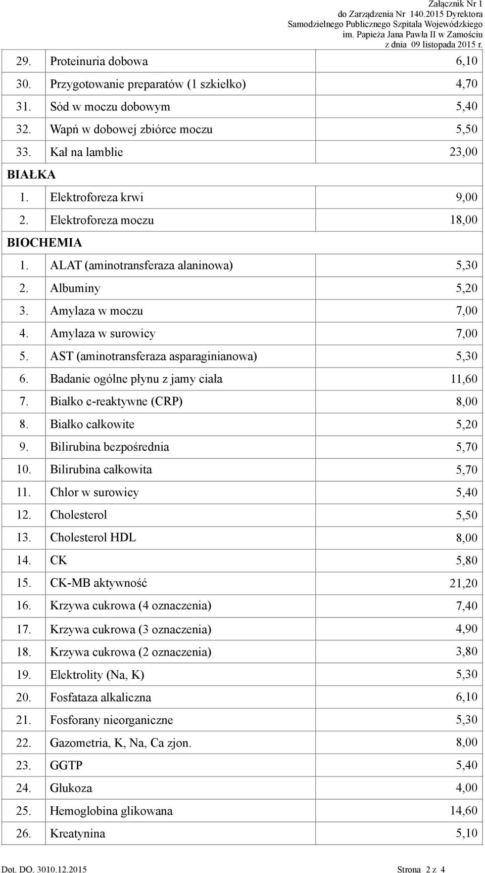 AST (aminotransferaza asparaginianowa) 5,30 6. Badanie ogólne płynu z jamy ciała 11,60 7. Białko c-reaktywne (CRP) 8,00 8. Białko całkowite 5,20 9. Bilirubina bezpośrednia 5,70 10.