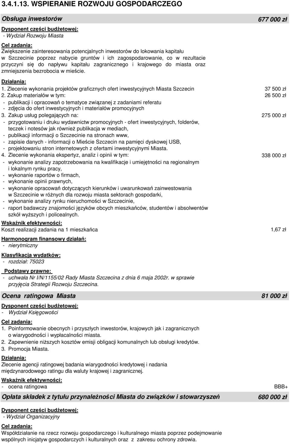 rezultacie przyczyni się do napływu kapitału zagranicznego i krajowego do miasta oraz zmniejszenia bezrobocia w mieście. 677 000 zł 1.