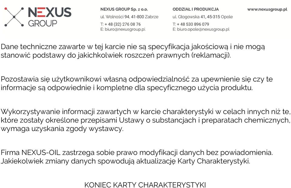 Wykorzystywanie informacji zawartych w karcie charakterystyki w celach innych niż te, które zostały określone przepisami Ustawy o substancjach i preparatach chemicznych,