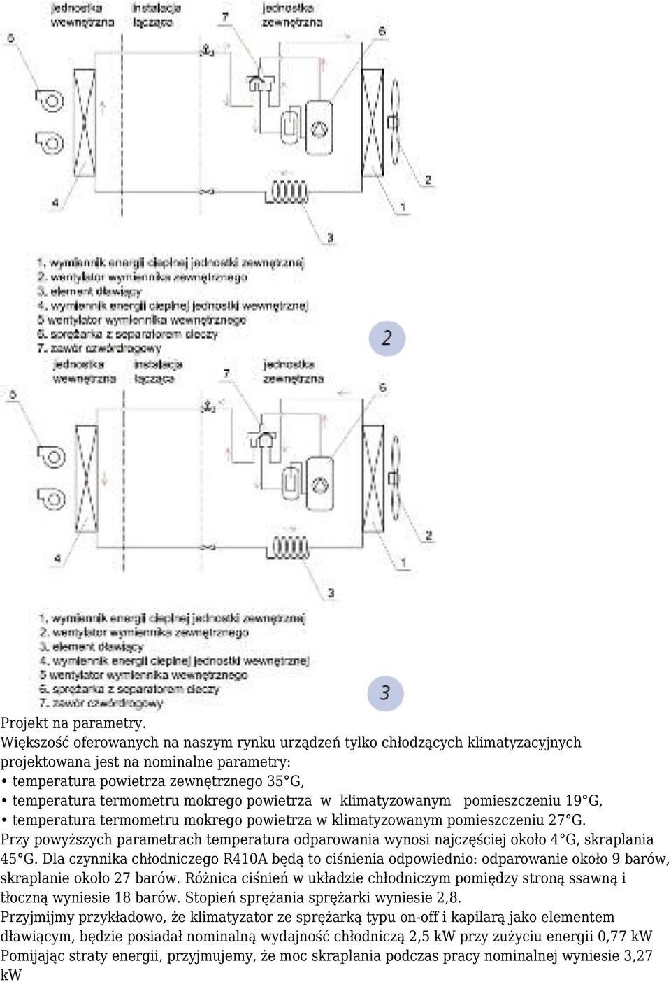 powietrza w klimatyzowanym pomieszczeniu 19 G, temperatura termometru mokrego powietrza w klimatyzowanym pomieszczeniu 27 G.