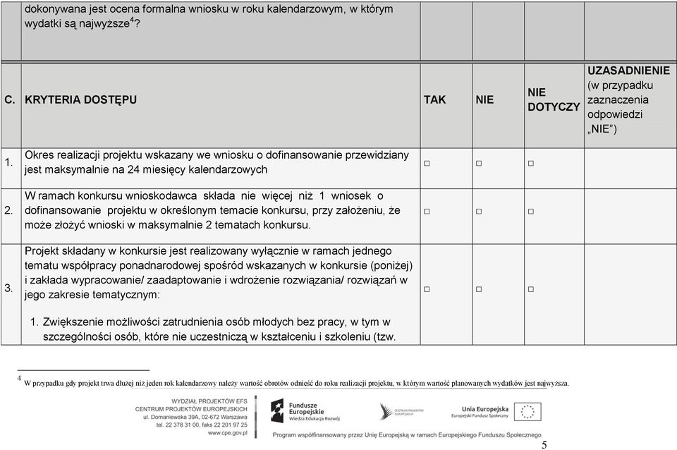 dofinansowanie projektu w określonym temacie konkursu, przy założeniu, że może złożyć wnioski w maksymalnie 2 tematach konkursu.