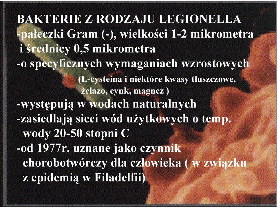 żelazo, cynk, magnez ) -występują w wodach naturalnych -zasiedlają sieci wód użytkowych o temp.