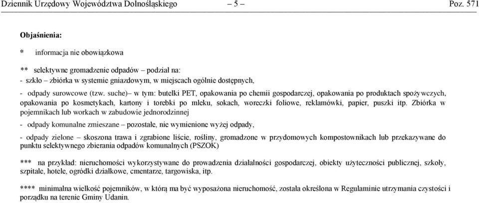 suche) w tym: butelki PET, opakowania po chemii gospodarczej, opakowania po produktach spożywczych, opakowania po kosmetykach, kartony i torebki po mleku, sokach, woreczki foliowe, reklamówki,