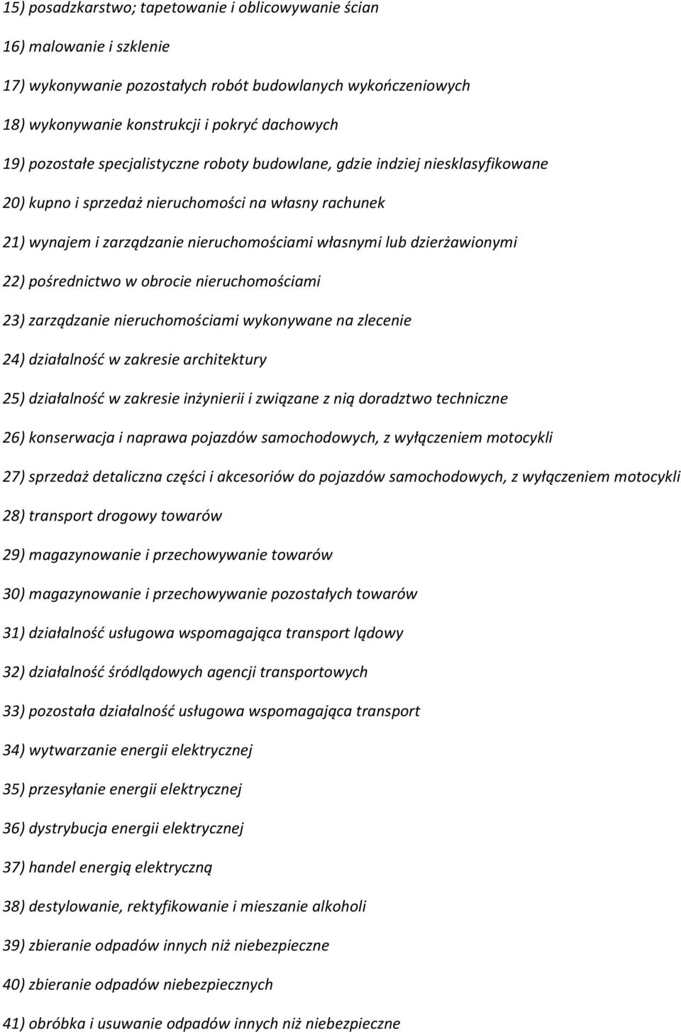 dzierżawionymi 22) pośrednictwo w obrocie nieruchomościami 23) zarządzanie nieruchomościami wykonywane na zlecenie 24) działalność w zakresie architektury 25) działalność w zakresie inżynierii i