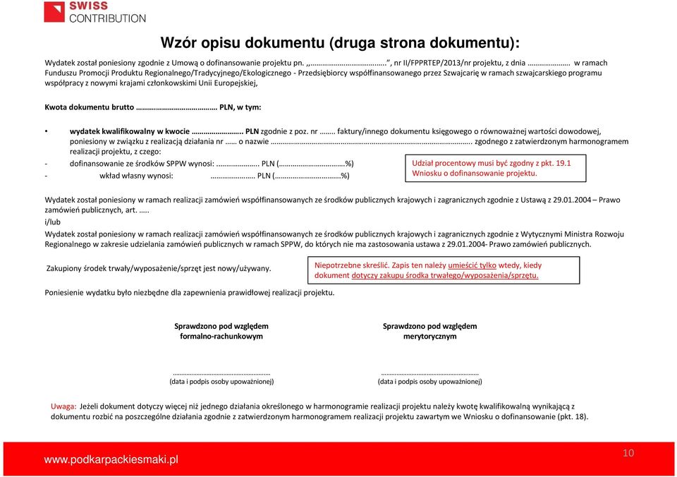 członkowskimi Unii Europejskiej, Kwota dokumentu brutto.. PLN, w tym: wydatek kwalifikowalny w kwocie.. PLNzgodnie z poz. nr.