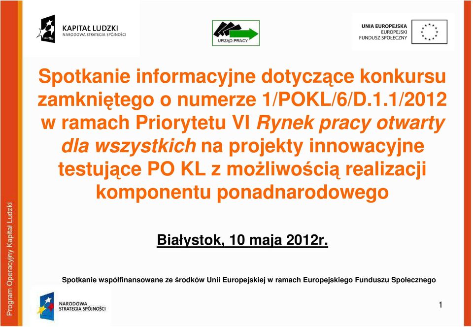 1/2012 w ramach Priorytetu VI Rynek pracy otwarty dla wszystkich na projekty innowacyjne