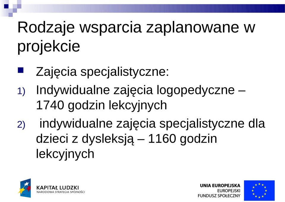 logopedyczne 1740 godzin lekcyjnych 2) indywidualne