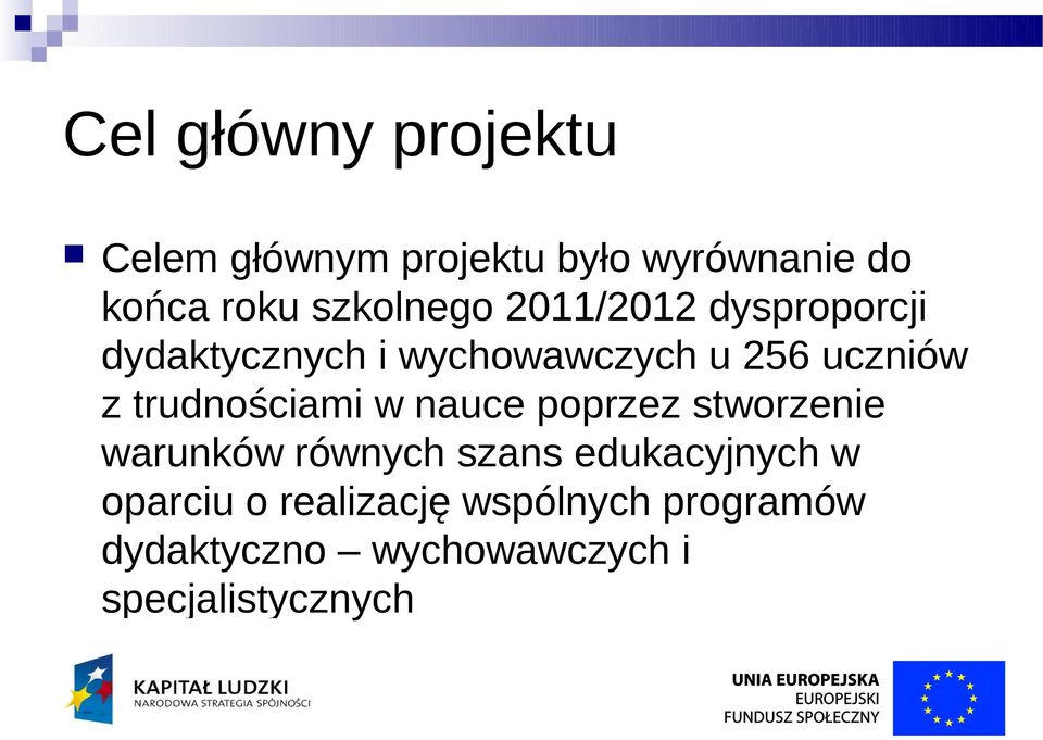 trudnościami w nauce poprzez stworzenie warunków równych szans edukacyjnych w