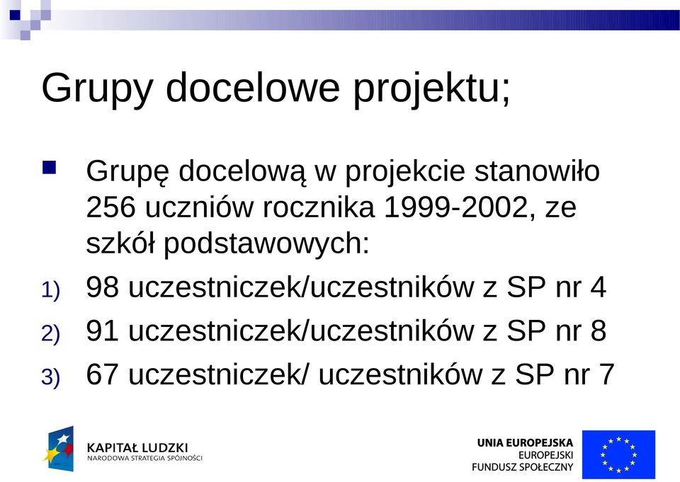 podstawowych: 1) 98 uczestniczek/uczestników z SP nr 4 2)