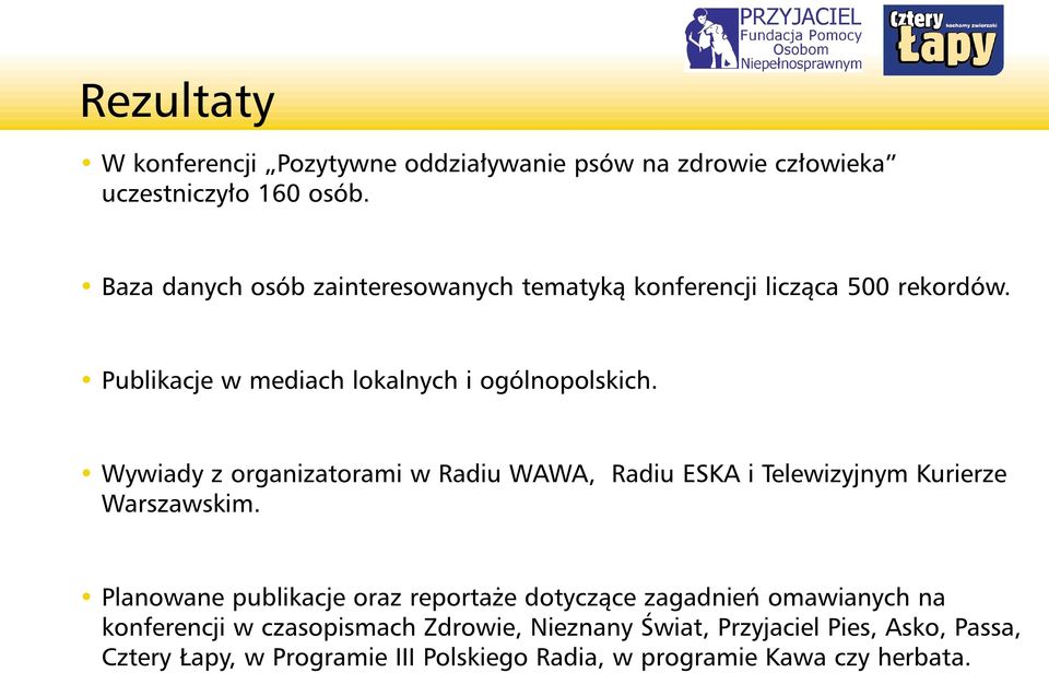 Wywiady z organizatorami w Radiu WAWA, Radiu ESKA i Telewizyjnym Kurierze Warszawskim.