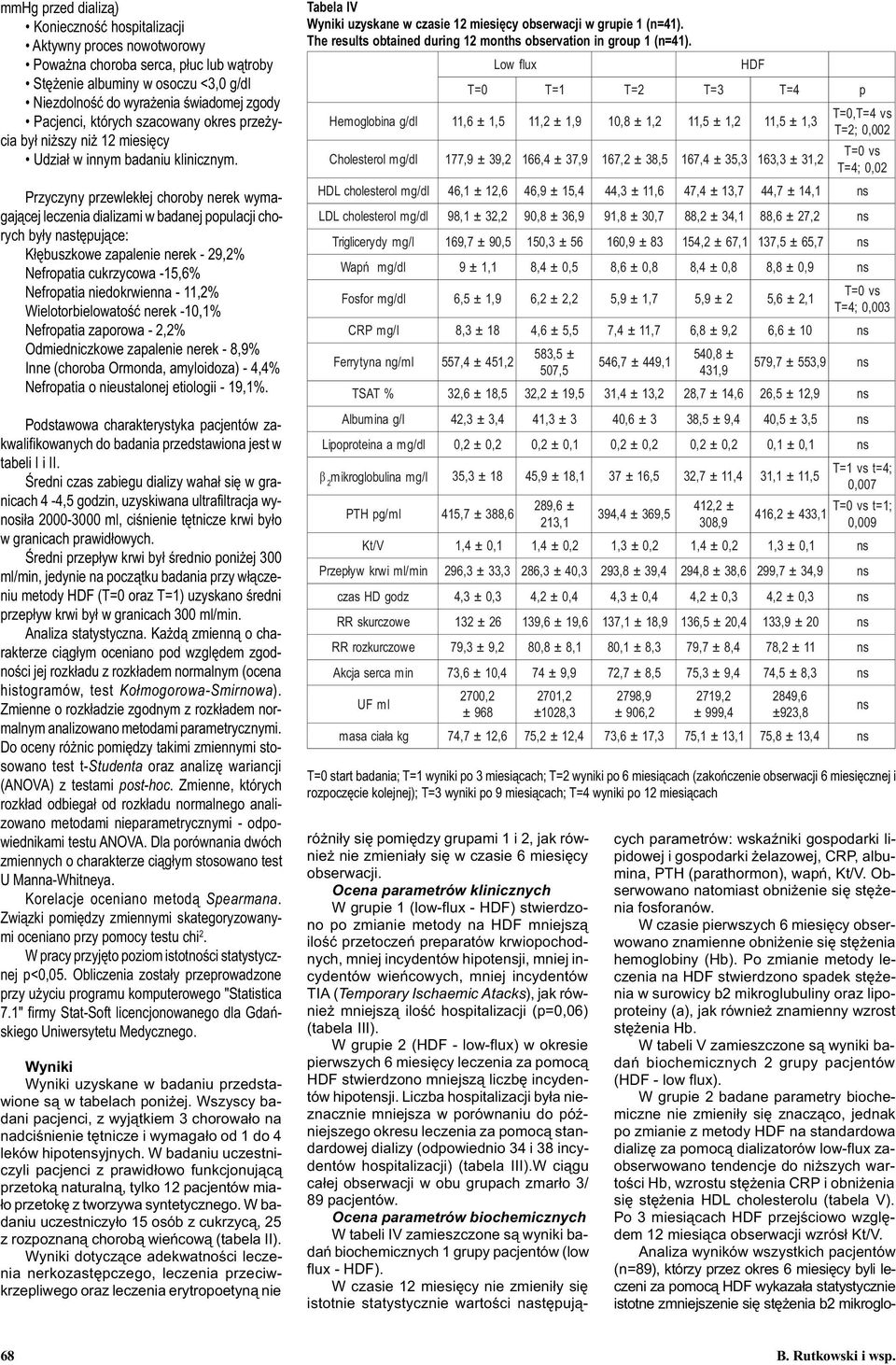 Przyczyny rzewlek³ej choroby nerek wymagaj¹cej leczenia dializami w badanej oulacji chorych by³y nastêuj¹ce: K³êbuszkowe zaalenie nerek - 9,% Nefroatia cukrzycowa -5,6% Nefroatia niedokrwienna -,%