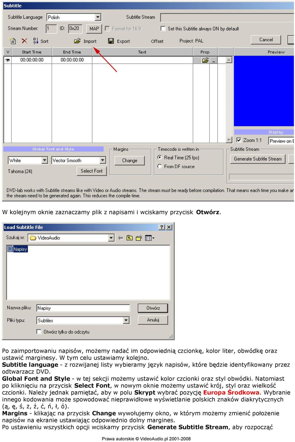 Global Font and Style - w tej sekcji możemy ustawić kolor czcionki oraz styl obwódki. Natomiast po kliknięciu na przycisk Select Font, w nowym oknie możemy ustawić krój, styl oraz wielkość czcionki.