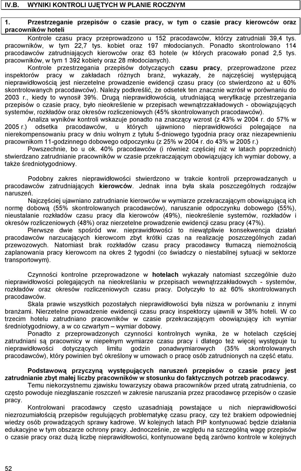 pracowników, w tym 22,7 tys. kobiet oraz 197 młodocianych. Ponadto skontrolowano 114 pracodawców zatrudniających kierowców oraz 63 hotele (w których pracowało ponad 2,5 tys.