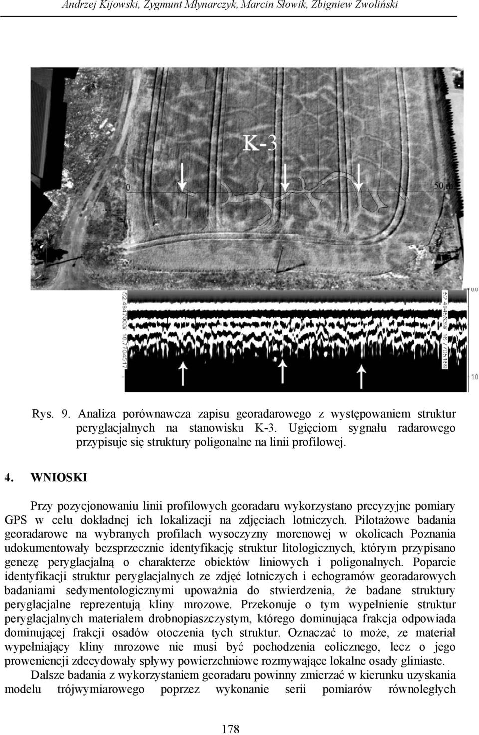 WNIOSKI Przy pozycjonowaniu linii profilowych georadaru wykorzystano precyzyjne pomiary GPS w celu dokładnej ich lokalizacji na zdjęciach lotniczych.