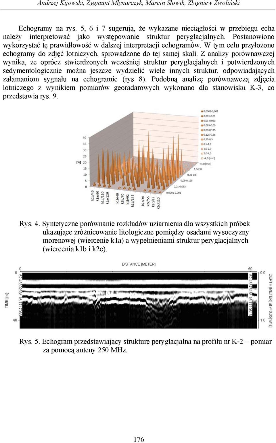 Postanowiono wykorzystać tę prawidłowość w dalszej interpretacji echogramów. W tym celu przyłożono echogramy do zdjęć lotniczych, sprowadzone do tej samej skali.