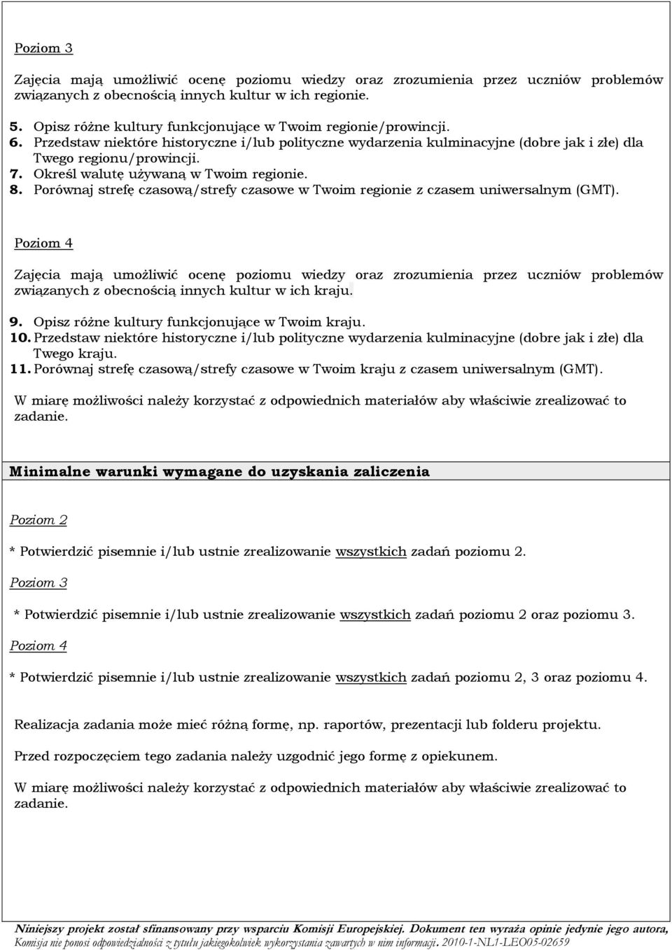 Określ walutę używaną w Twoim regionie. 8. Porównaj strefę czasową/strefy czasowe w Twoim regionie z czasem uniwersalnym (GMT).