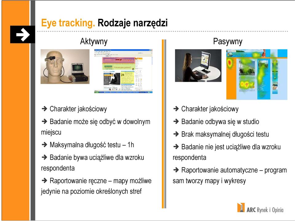 długość testu 1h Badanie bywa uciąŝliwe dla wzroku respondenta Raportowanie ręczne mapy moŝliwe jedynie na