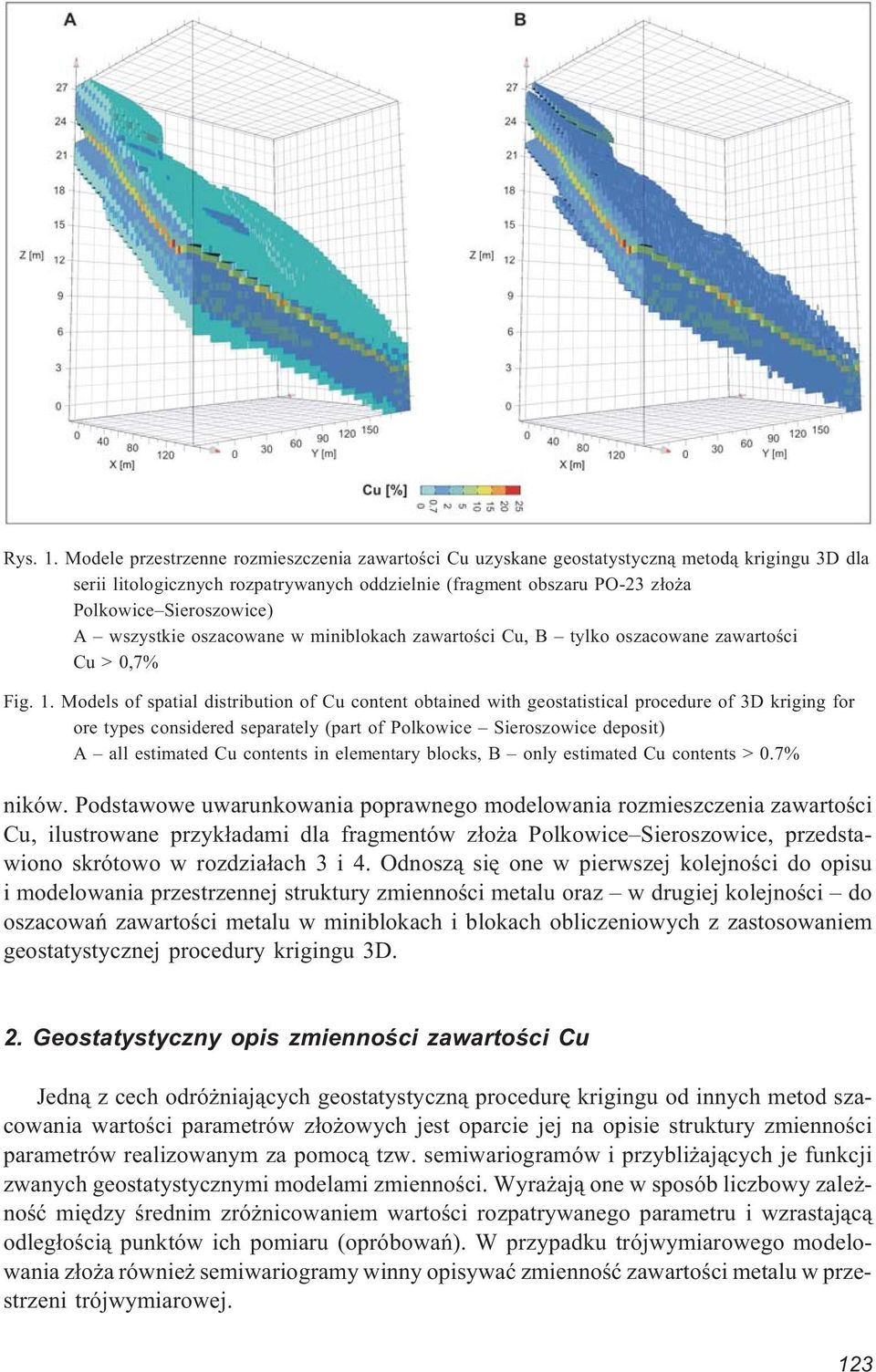 wszystkie oszacowane w miniblokach zawartoœci Cu, B tylko oszacowane zawartoœci Cu > 0,7% Fig. 1.